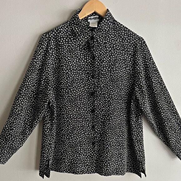 Vintage 90’s abstract black and white button blouse retro unique eclectic - Picture 2 of 10